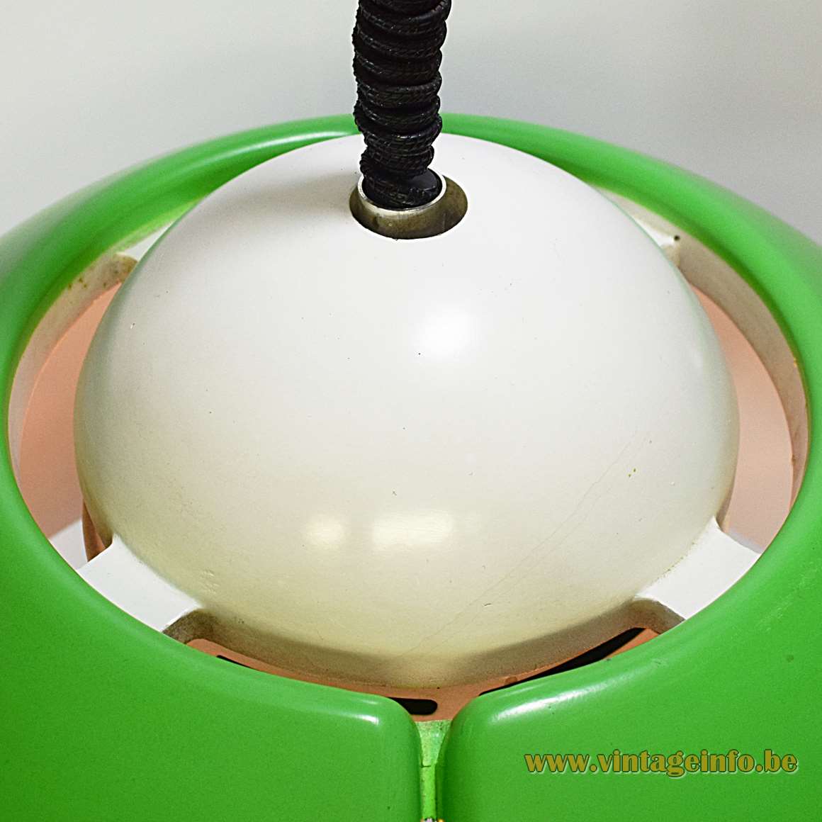 Temde-Leuchten Pendant Lamp big green/white polyester light rise & fall mechanism 4 sockets 1970s