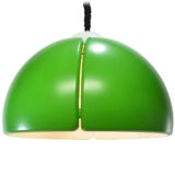 Temde-Leuchten pendant lamp big green & white polyester half round lampshade 1970s Germany 4 E27 sockets