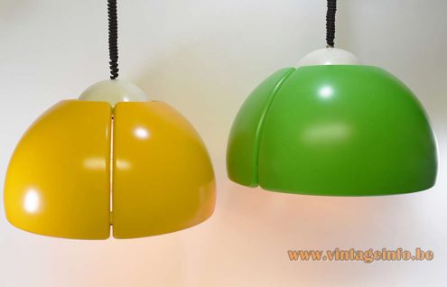 Temde-Leuchten Pendant Lamps ocher/white green/wite polyester rise & fall mechanism 4 sockets 1970s MCM