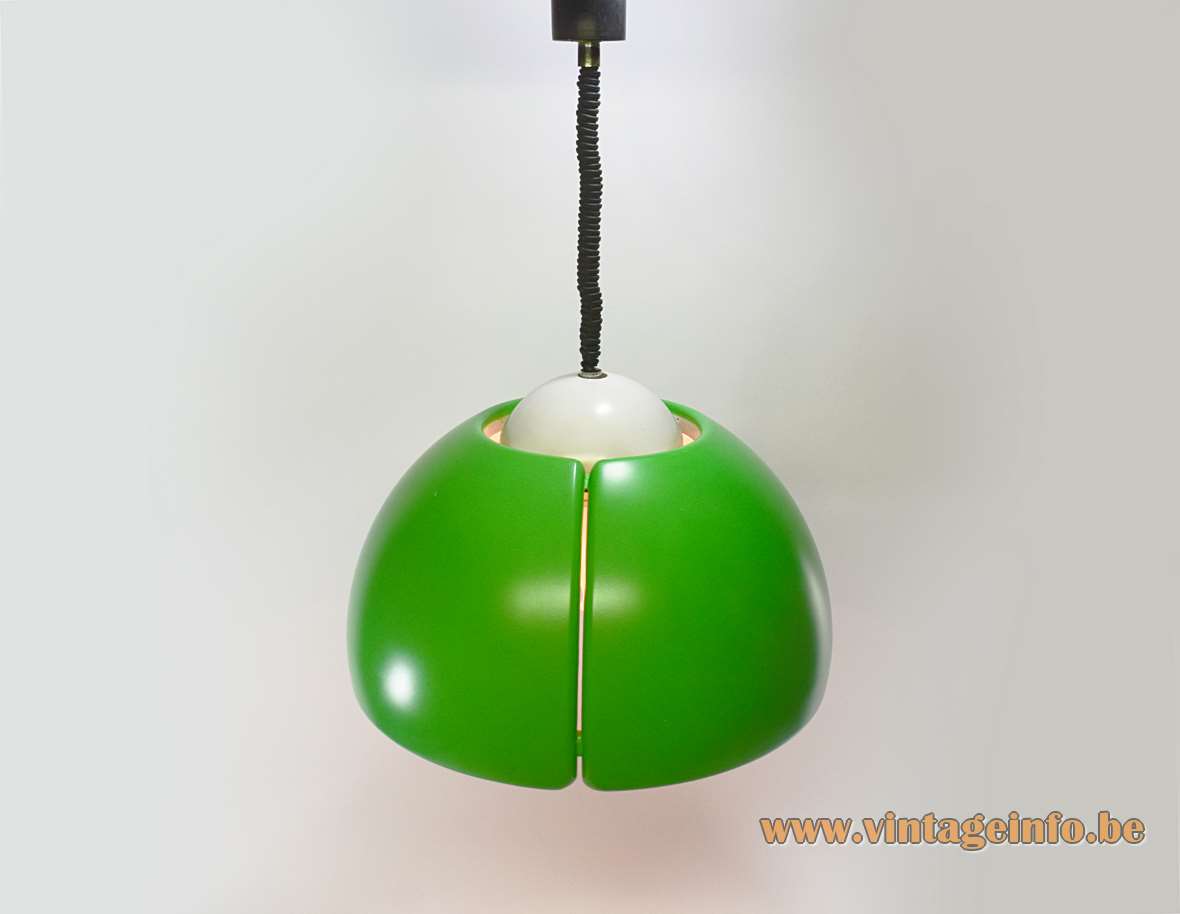 Temde-Leuchten pendant lamp big green & white polyester half round lampshade 1970s Germany 4 E27 sockets