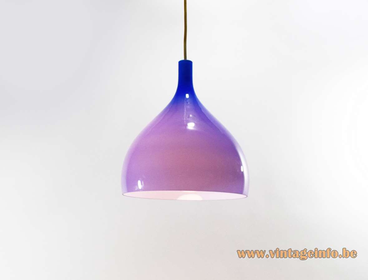Venini blue pendant lamp design: Massimo Vignelli purple Murano glass lampshade white inside 1950s 1960s Italy
