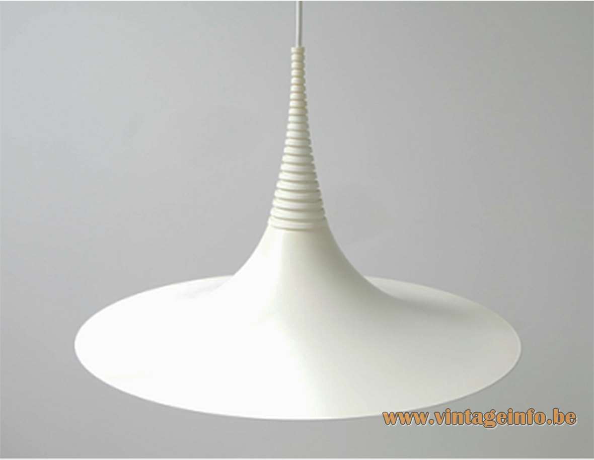 Verona witch hat pendant lamp design: Ad van Berlo white aluminium lampshade Knud Christensen Denmark 1980s