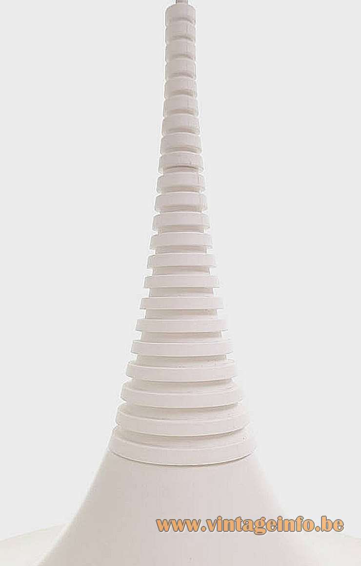 Verona witch hat pendant lamp design: Ad van Berlo white aluminium lampshade Knud Christensen Denmark 1980s