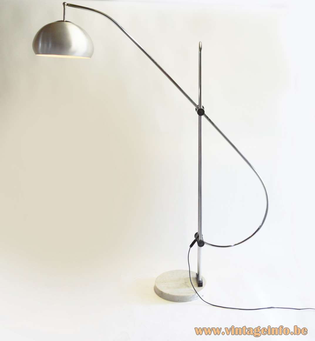 1960s articulating arc floor lamp round marble base chrome rods aluminium lampshade 1960s 1970s Boulanger Belgium