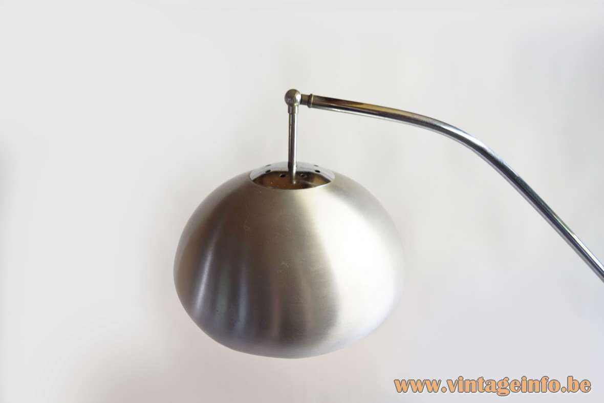 1960s articulating arc floor lamp round marble base chrome rods aluminium lampshade 1960s 1970s Boulanger Belgium