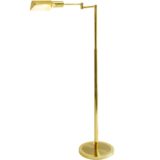 Boulanger brass floor lamp round base pliable revolving rods triangular lampshade 1970s 1980s E14 socket Belgium