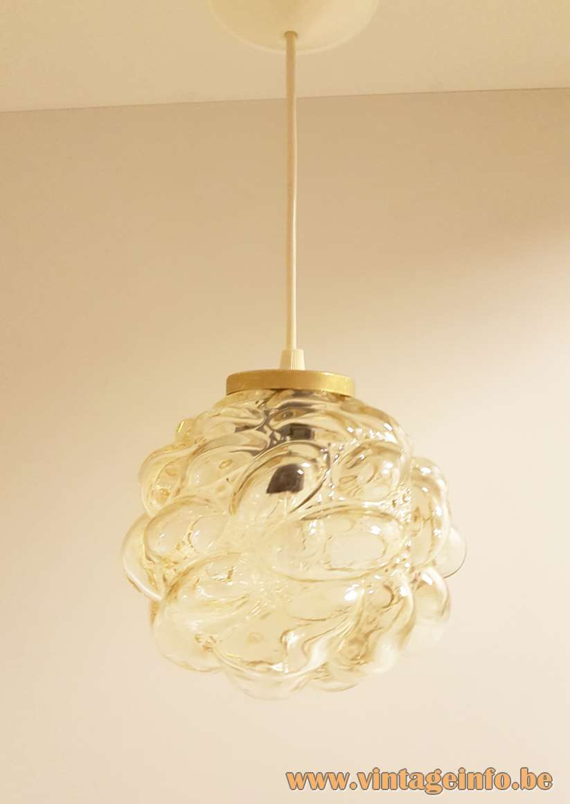 Bubble glass pendant lamp design: Helena Tynell amber yellow globe lampshade Glashütte Limburg Germany 1960s 1970s