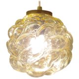 Bubble glass pendant lamp amber yellow globe lampshade metal lid 1960s 1970s Massive Belgium