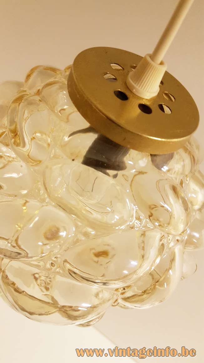 Bubble glass pendant lamp amber yellow globe lampshade metal lid 1960s 1970s Massive Belgium