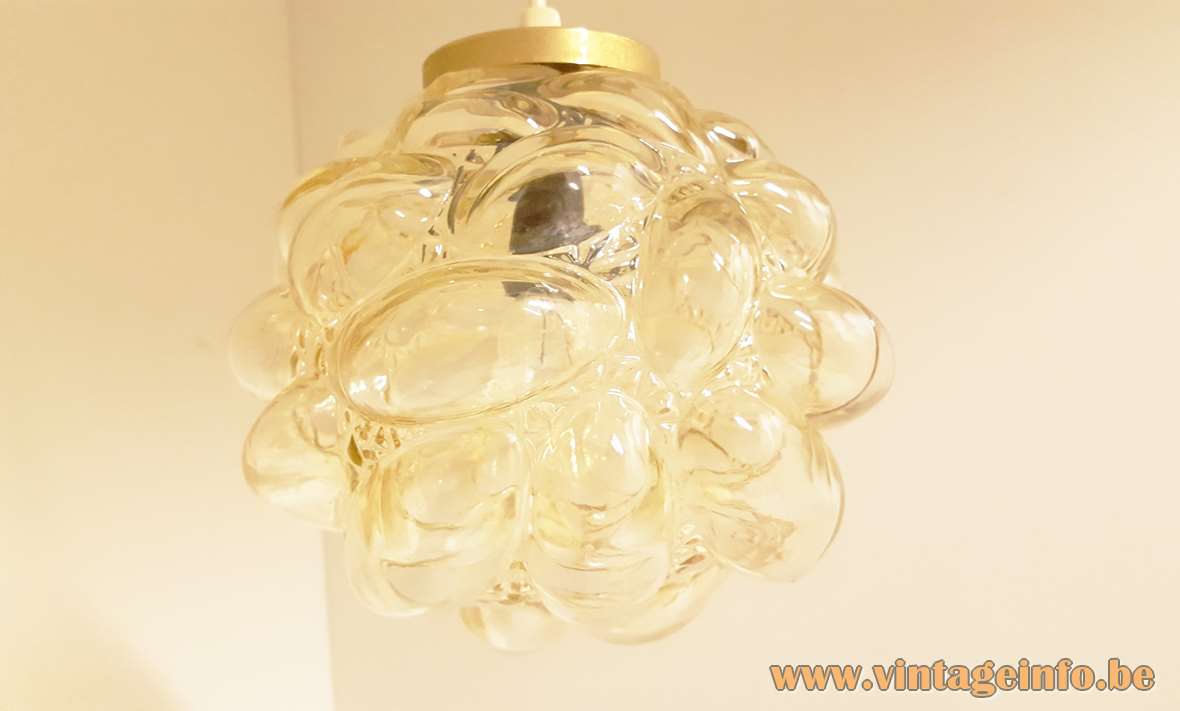 Bubble glass pendant lamp design: Helena Tynell amber yellow globe lampshade Glashütte Limburg Germany 1960s 1970s