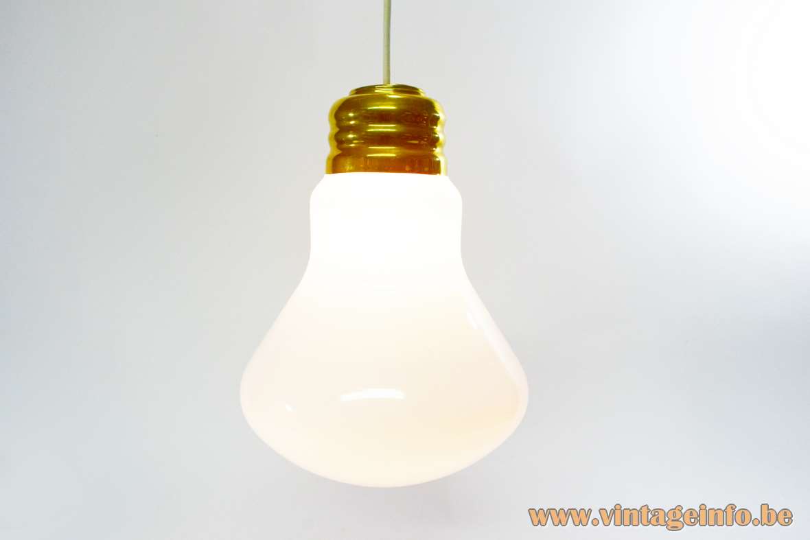 Bulb pendant lamp white opal glass globe lampshade brass screw-thread design 1960s 1970s E27 socket 