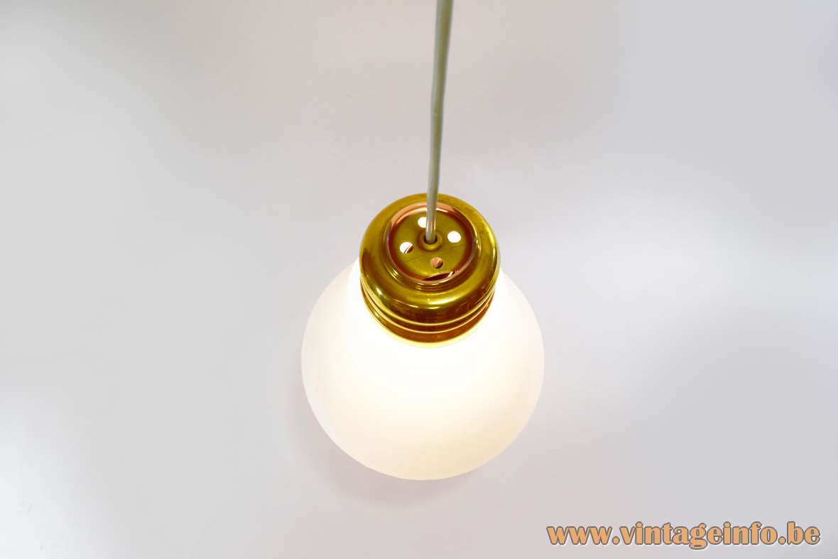 Bulb pendant lamp white opal glass globe lampshade brass screw-thread design 1960s 1970s E27 socket 