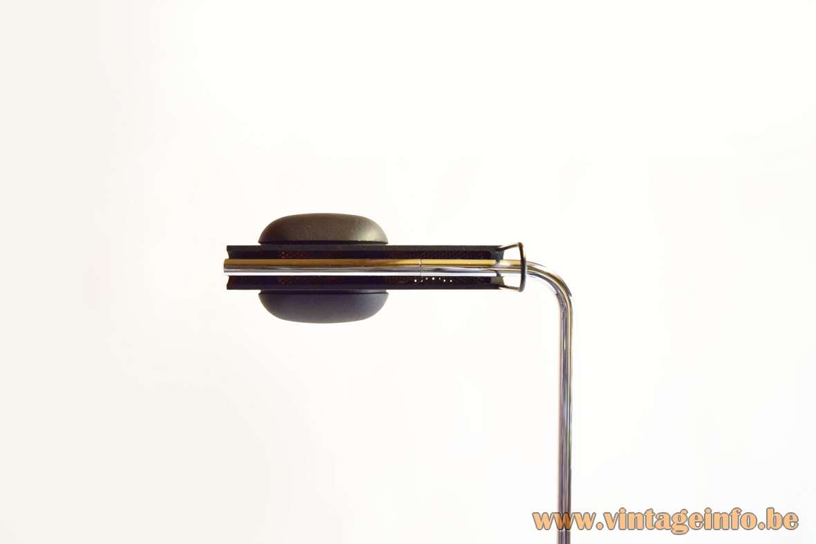 Artemide Camera Terra floor lamp design: Ernesto Gismondi black wrinkle paint lampshade chrome rod adjustable 1980s