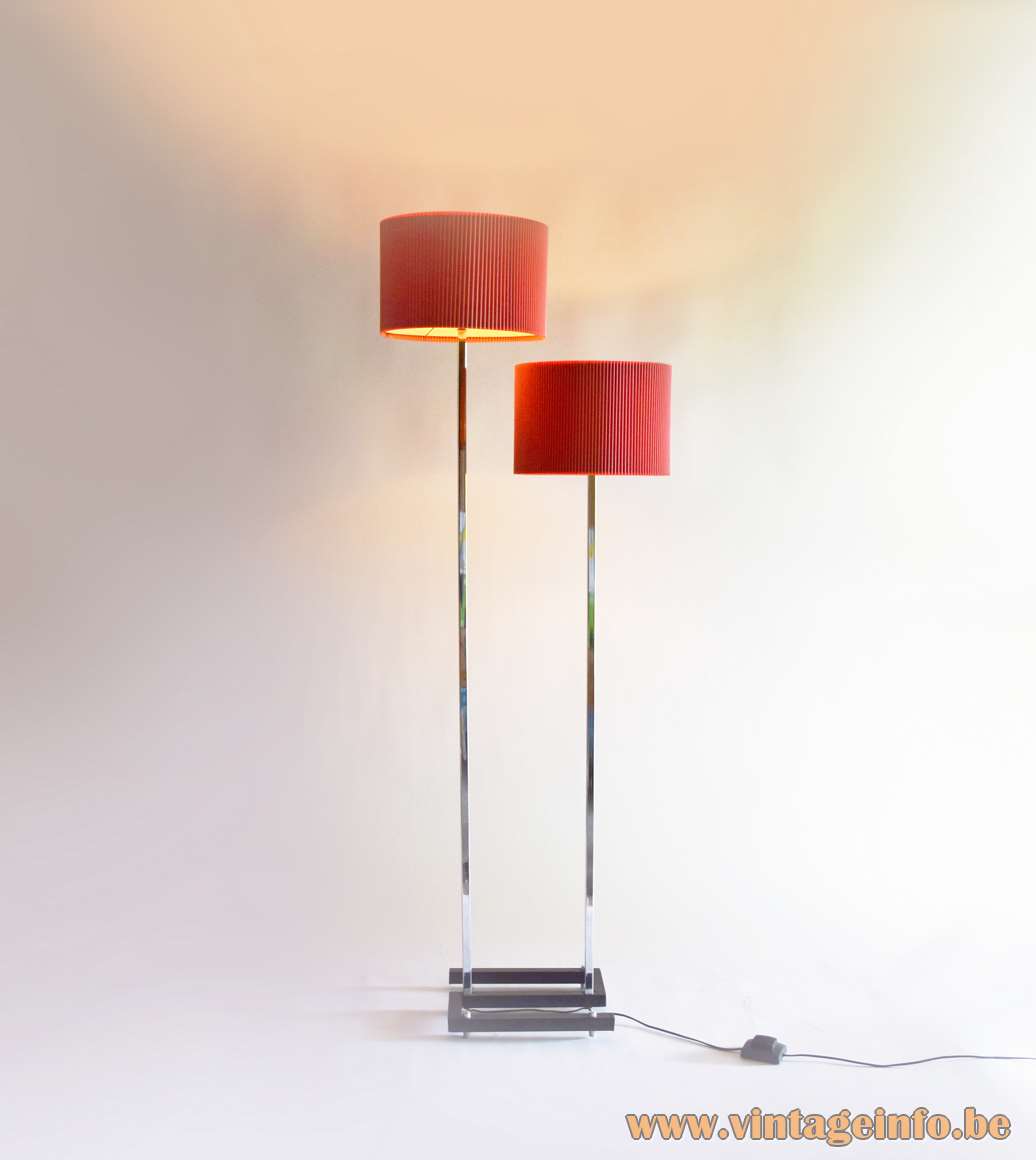1960s celluloid double floor lamp 2 cuff plastic lampshades S-base square chrome rods E27 sockets 