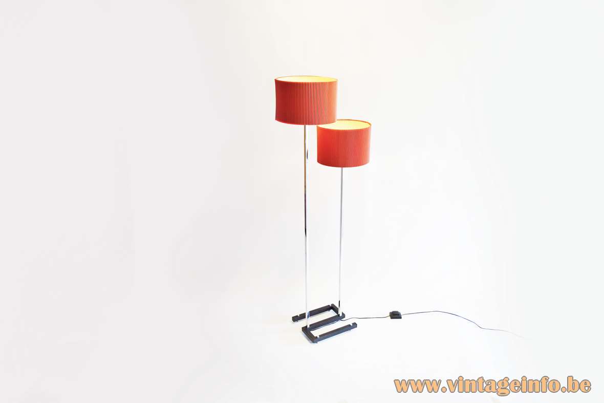 1960s celluloid double floor lamp 2 cuff plastic lampshades S-base square chrome rods E27 sockets 