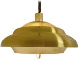 Dijkstra aluminium pendant lamp brass coloured lampshade & handle smoked acrylic top Rolly rise & fall 1970s