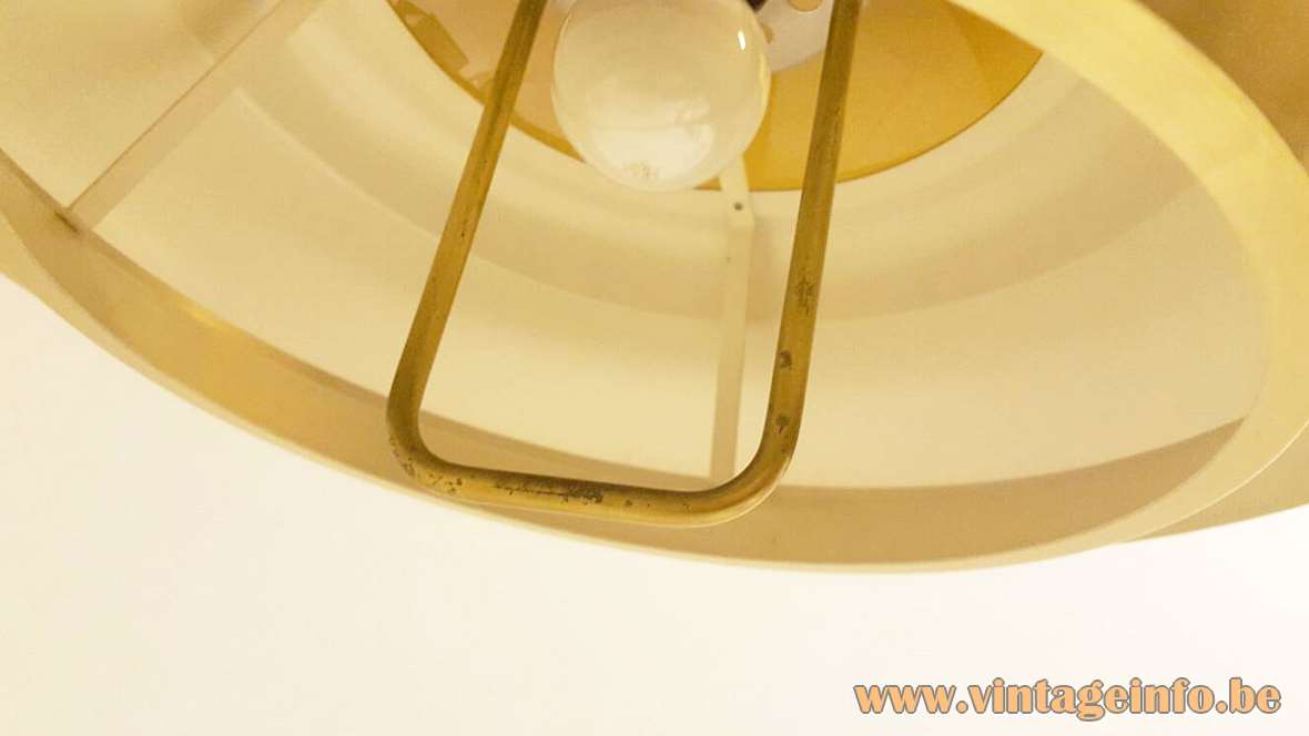 Dijkstra aluminium pendant lamp brass coloured lampshade & handle smoked acrylic top Rolly rise & fall 1970s 