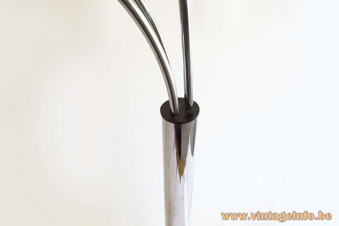 Marble and chrome eyeball floor lamp thick rod black plastic 3 curved rods Reggiani 1970s 1980s