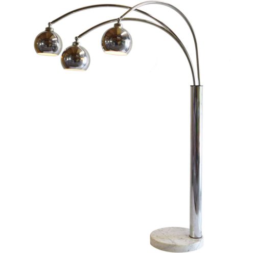 Marble and chrome eyeball floor lamp round base 3 curvec rods & globe lampshades Reggiani 1970s 1980s