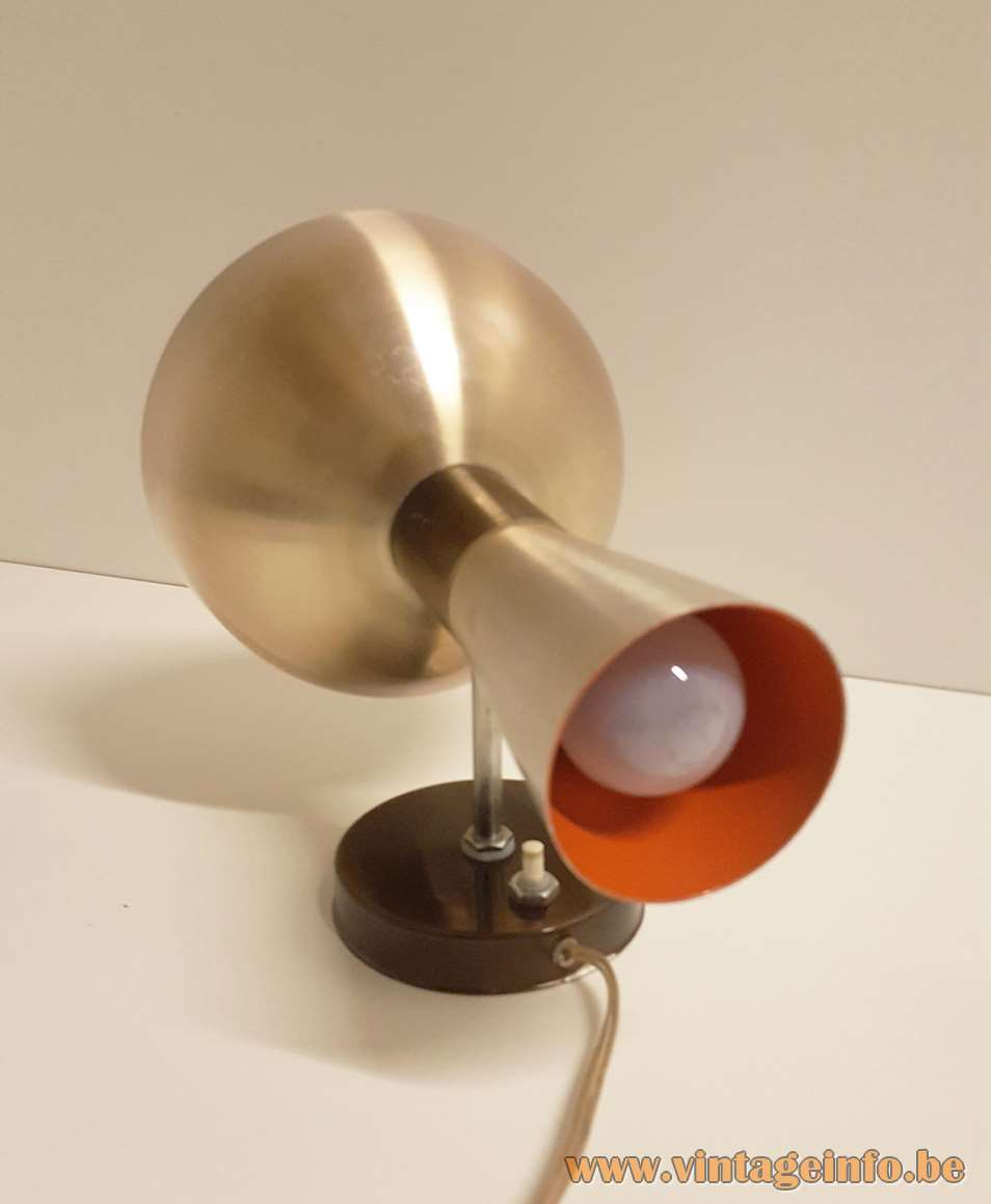 Herda diabolo wall lamp gold aluminium double lampshade orange inside 2 light bulbs 1960s 1970s Netherlands