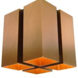 Quadrille flush mount 4 bronze copper coloured aluminium square beams lampshade 1970s Raak Viervoud Lightolier