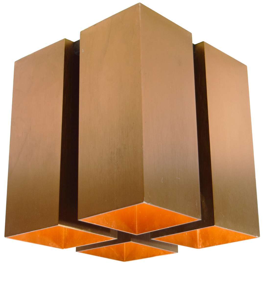 Quadrille flush mount 4 bronze copper coloured aluminium square beams lampshade 1970s Raak Viervoud Lightolier