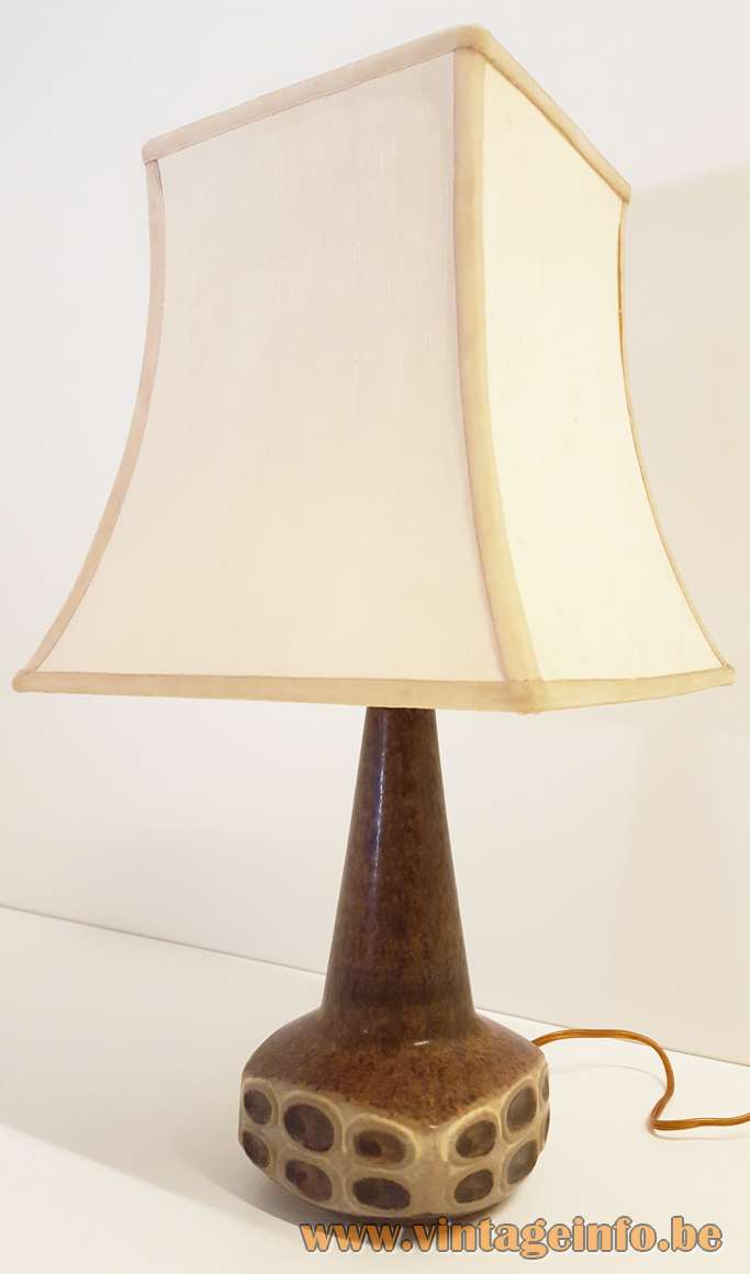 Marianne Starck table lamp square brown ceramics base white fabric pagoda lampshade Michael Andersen Denmark 1960s