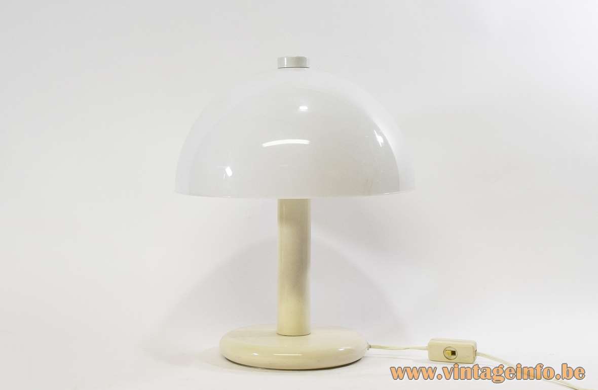 White acrylic mushroom table lamp metal base & rod Perspex lampshade Massive Belgium 1970s 1980s