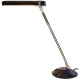 Philips Theux desk lamp round black metal base 2 chrome rods elongated black lampshade 1980s PL