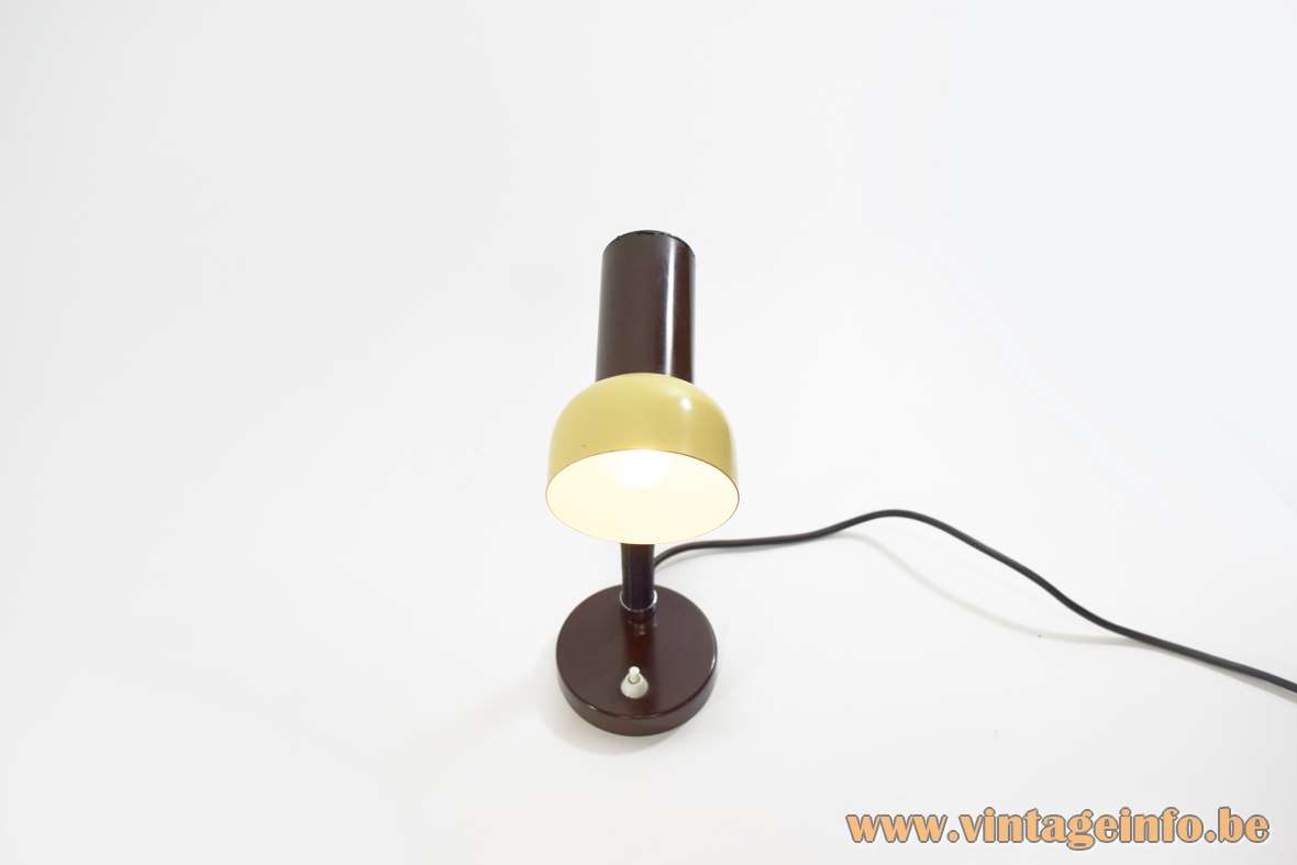 Banana split desk lamp chocolate brown round base & goose-neck yellow lampshade 1970s Massive KRANIA East Germany
