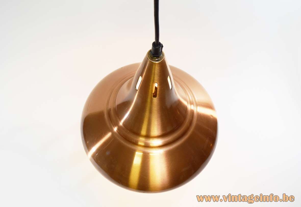 Carambole billiard pendant lamp conical copper anodised aluminium lampshade 1960 1970s E27 socket Buffalo Germany