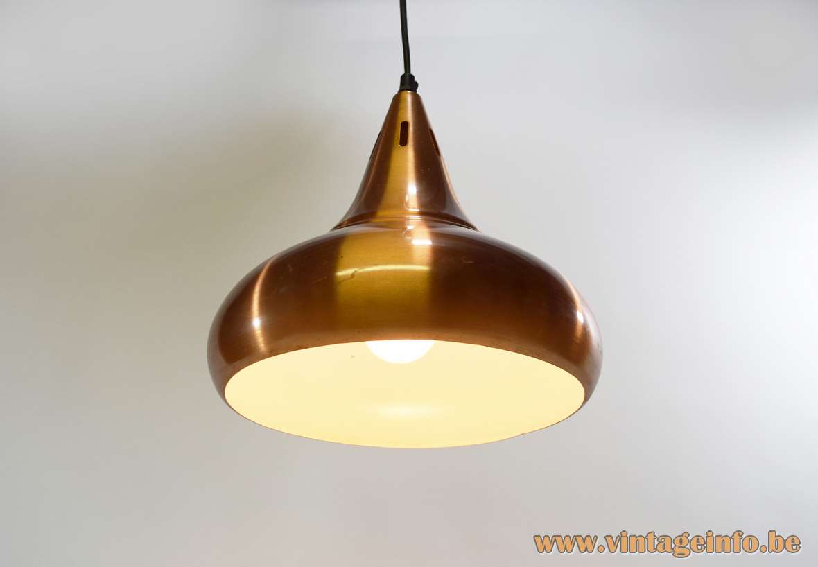 Carambole billiard pendant lamp conical copper anodised aluminium lampshade 1960 1970s E27 socket Buffalo Germany