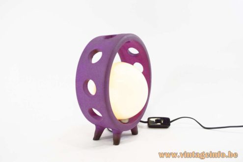 Ceramic Circled Globe Table Lamp round purple coloured ring white opal globe 1960s 1970s MCM
