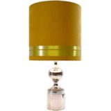 Chrome Barbier style table lamp round base & globe velours lampshade aluminium rings 1960s 1970s Massive Belgium