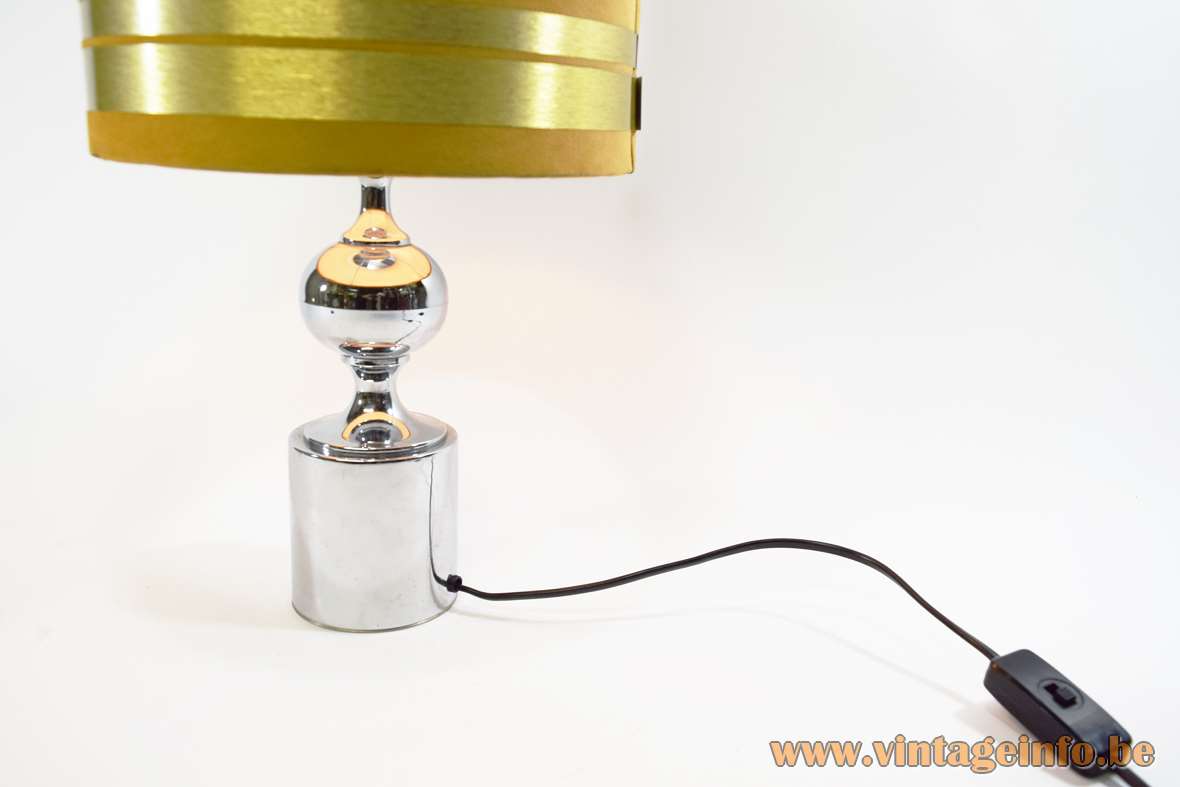 Chrome Barbier style table lamp round base & globe velours lampshade aluminium rings 1960s 1970s Massive Belgium