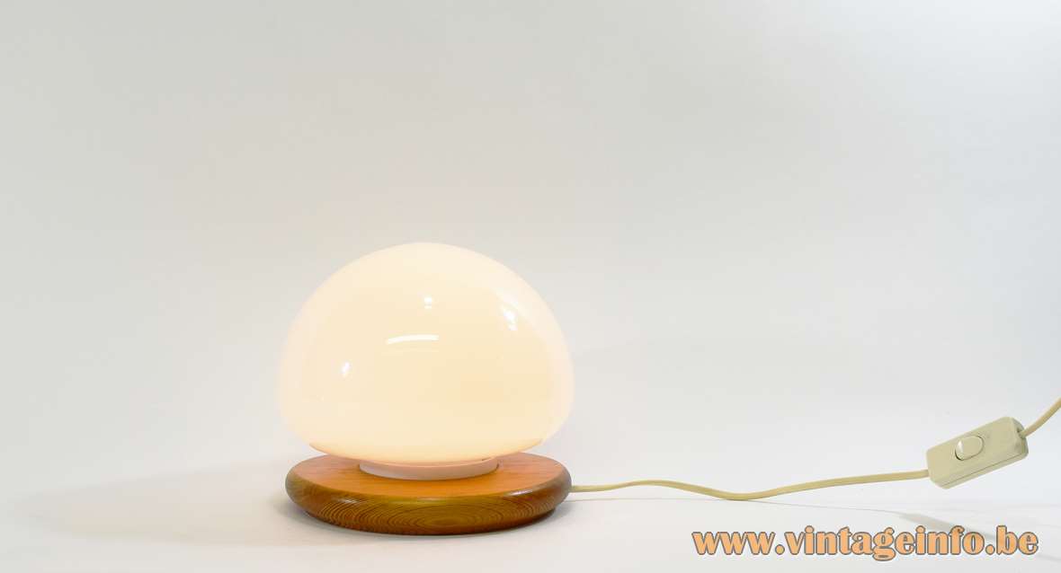 Cosmo table lamp round pinewood base white opal glass lampshade 1970s 1980s Cosmo Designs LTD England