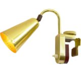 ERCO picture lamps gold anodised aluminium conical lampshades brass curved rods rotary knob 1950s 1960s Germany