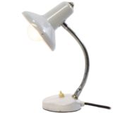 Small gooseneck desk lamp round white metal base & lampshade chrome goose-neck 1970s Massive Belgium E14 socket