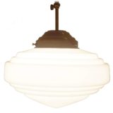 Herda art deco pendant lamp white opal glass lampshade adjustable copper rod Bauhaus revival 1970s 1980s