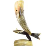 Horn fish table lamp cut cow horn bovine lampshade artisan folk art E14 socket 1950s 1960s