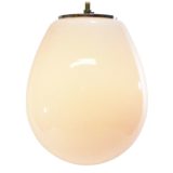 White opal droplet pendant lamp oval glass globe lampshade chrome lid Glashütte Limburg 1960s 1970s Germany