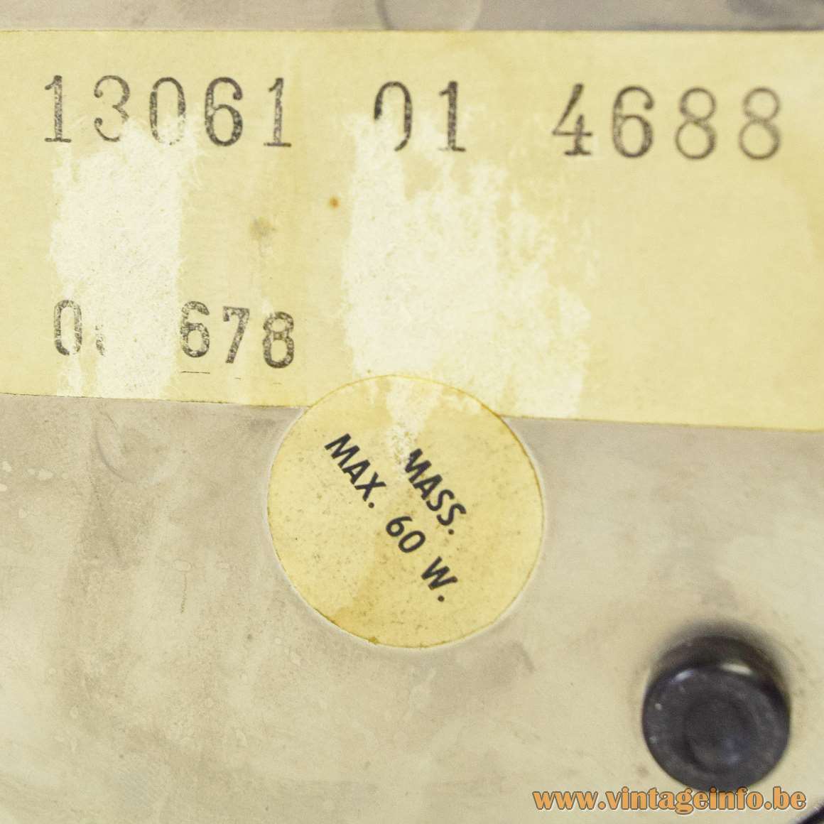 Massive Belgium 1960s 1970s round paper label Mass. Max. 60 W. + rectangular label with numbers