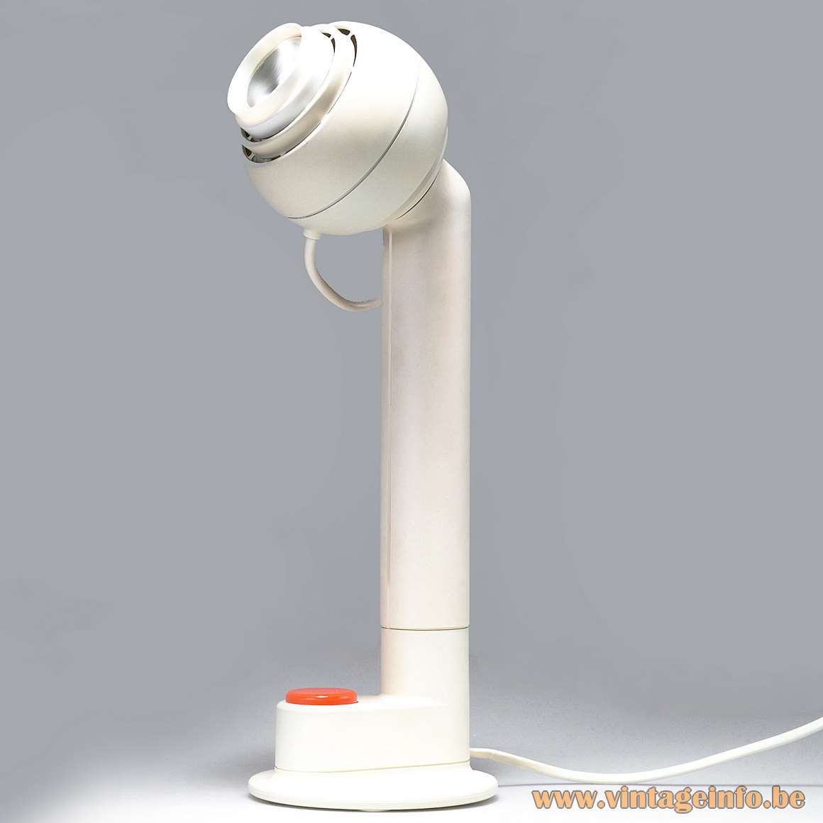Osram Concentra Agilo table lamp Schlagheck Schultes design white metal orange plastic button magnet globe 1970s