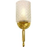 Sciolari classic wall lamp tubular clear embossed glass lampshade round brass wall mount 1960s 1970s Italy