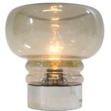 Smoked glass table lamp round chromed plastic base mushroom lampshade Massive Belgium 1960s 1970s E14 socket