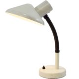 White 1970s desk lamp round base black goose-neck conical lampshade East Germany Massive Belgium