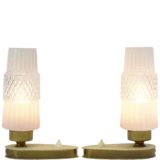 1950s bedside table lamps oval base wrinkle paint pressed glass conical lampshade Massive Belgium 1960s