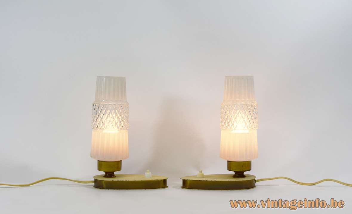 1950s bedside table lamps oval base wrinkle paint pressed glass conical lampshade Massive Belgium 1960s