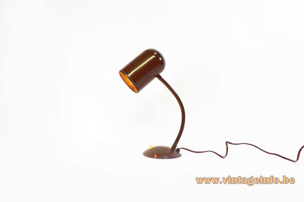 1970s gooseneck desk lamp brown round curved base pill tube lampshade Massive Belgium E27 socket