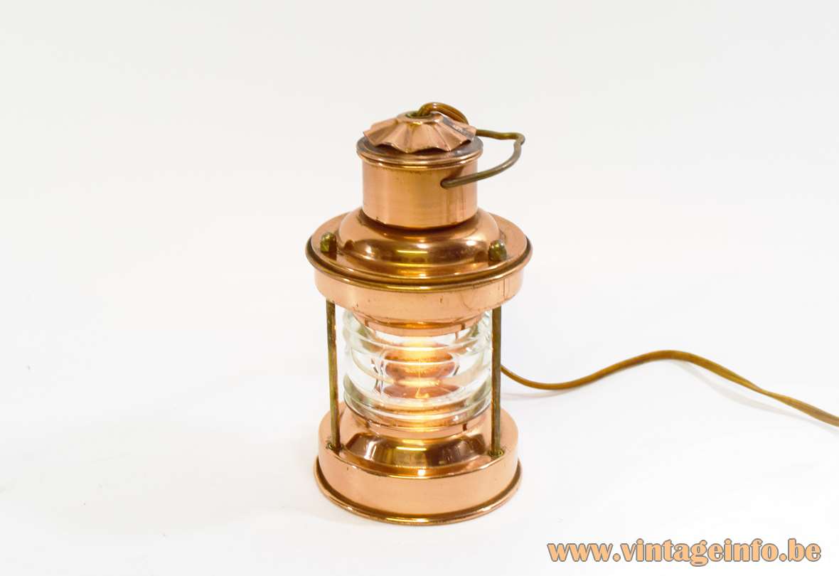 Ankerlantaarn table lamp round copper base glass ship lampshade model 3 D.H.R. Den Haan Rotterdam 1960s
